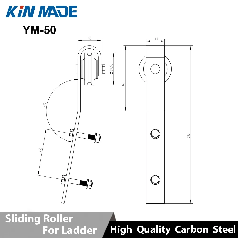 KINMADE Rustic Black Library Rolling Sliding Ladder Hardware Kit Various Size