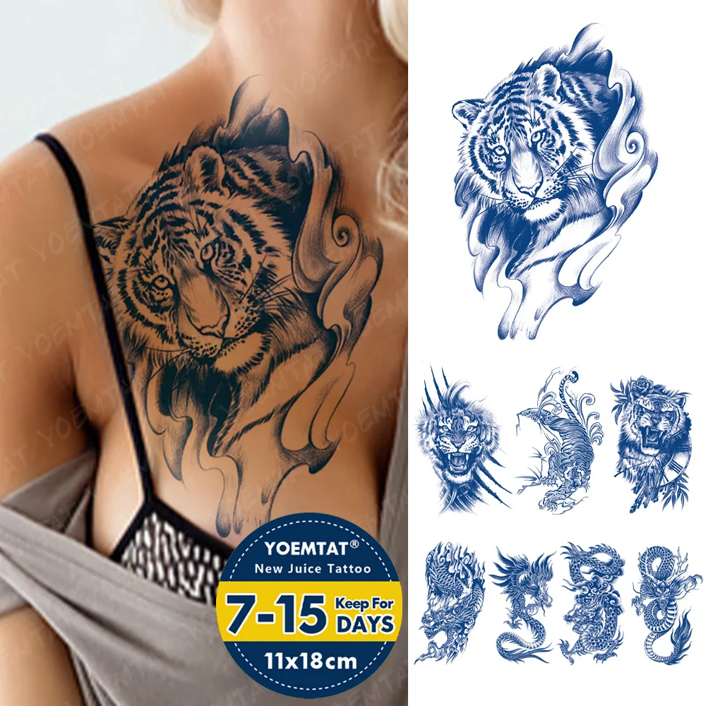 

Полуперманентные травяные водостойкие наклейки в виде тигра и дракона, наклейки с рисунком сока и чернил, стойкие татуировки, искусственная татуировка для женщин и мужчин