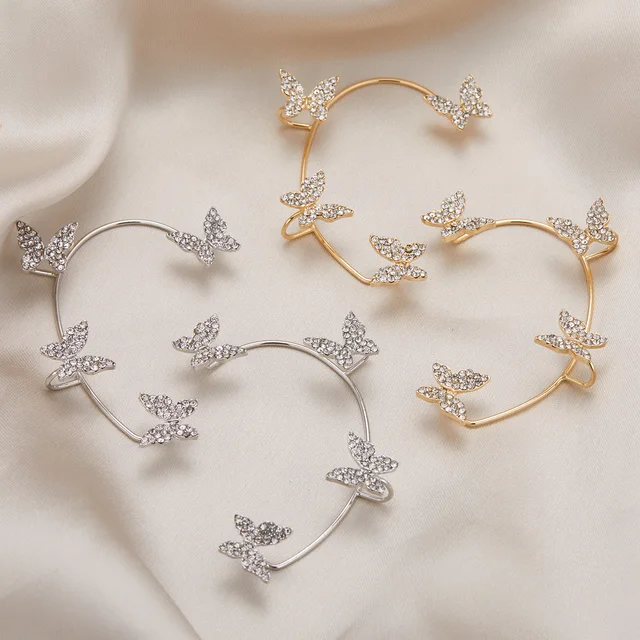 Kpop Shiny Zircon Butterfly Earcuff For Women Without Piercing Earrings 2022 Fashion Ear Clip Earrings Bride Wedding Jewelry 5