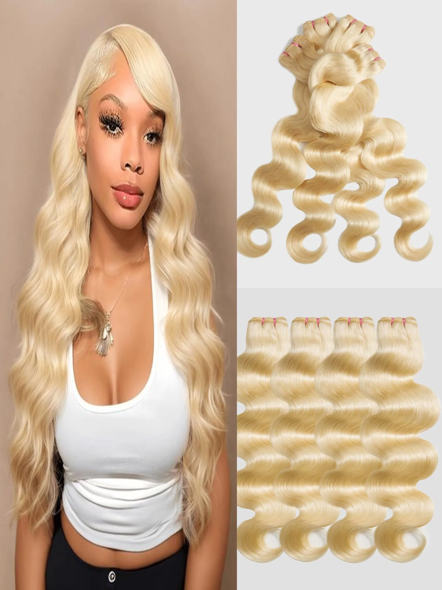 613 Bundles Human Hair 16 18 20 Inch Blonde Body Wave Bundles Human Hair Unprocessed 12A Virgin Weave Extensions
