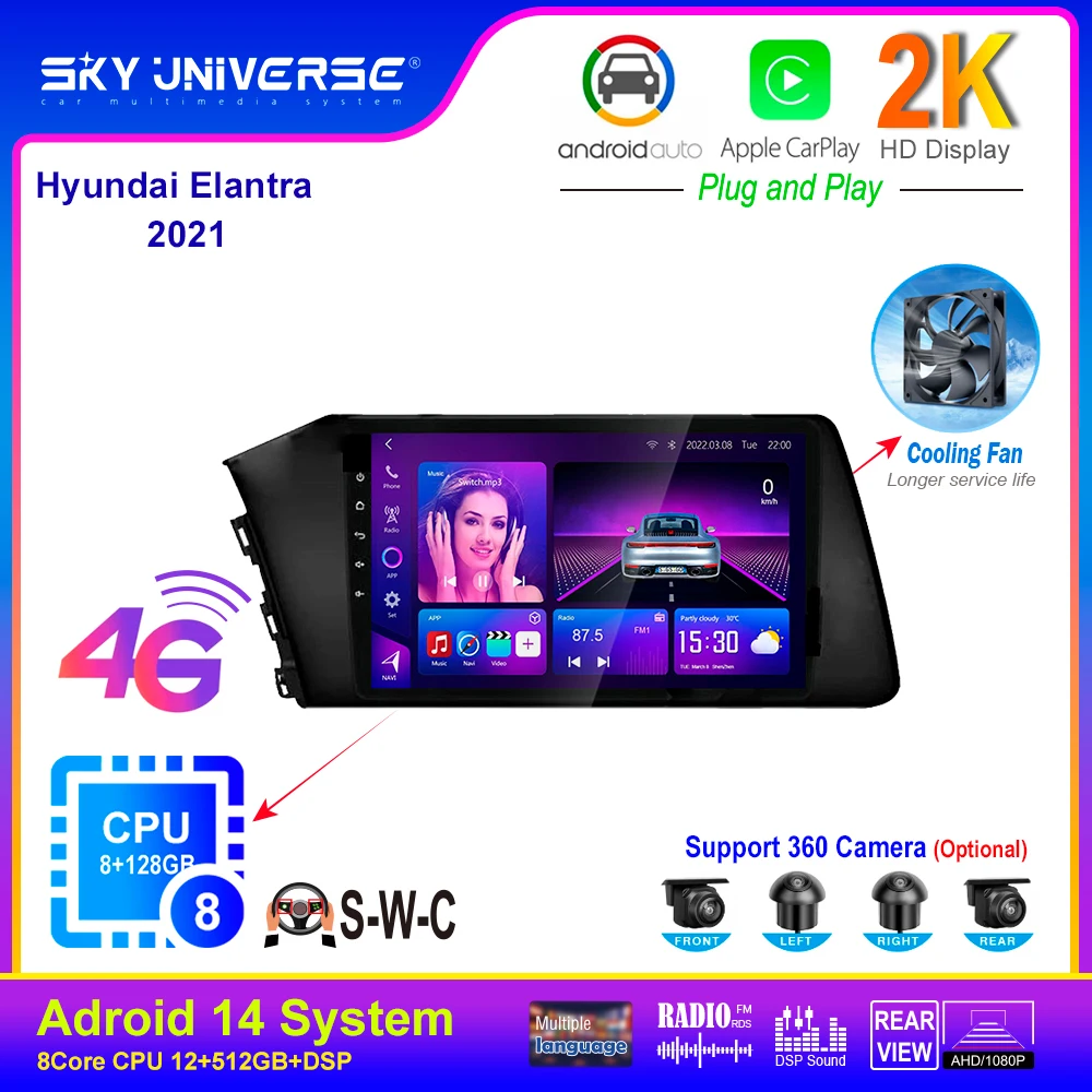 

Android 13 для Hyundai Elantra VII CN7 2020 - 2021 стерео головное устройство Автомобильный мультимедийный плеер r фотоссылка сенсорный экран