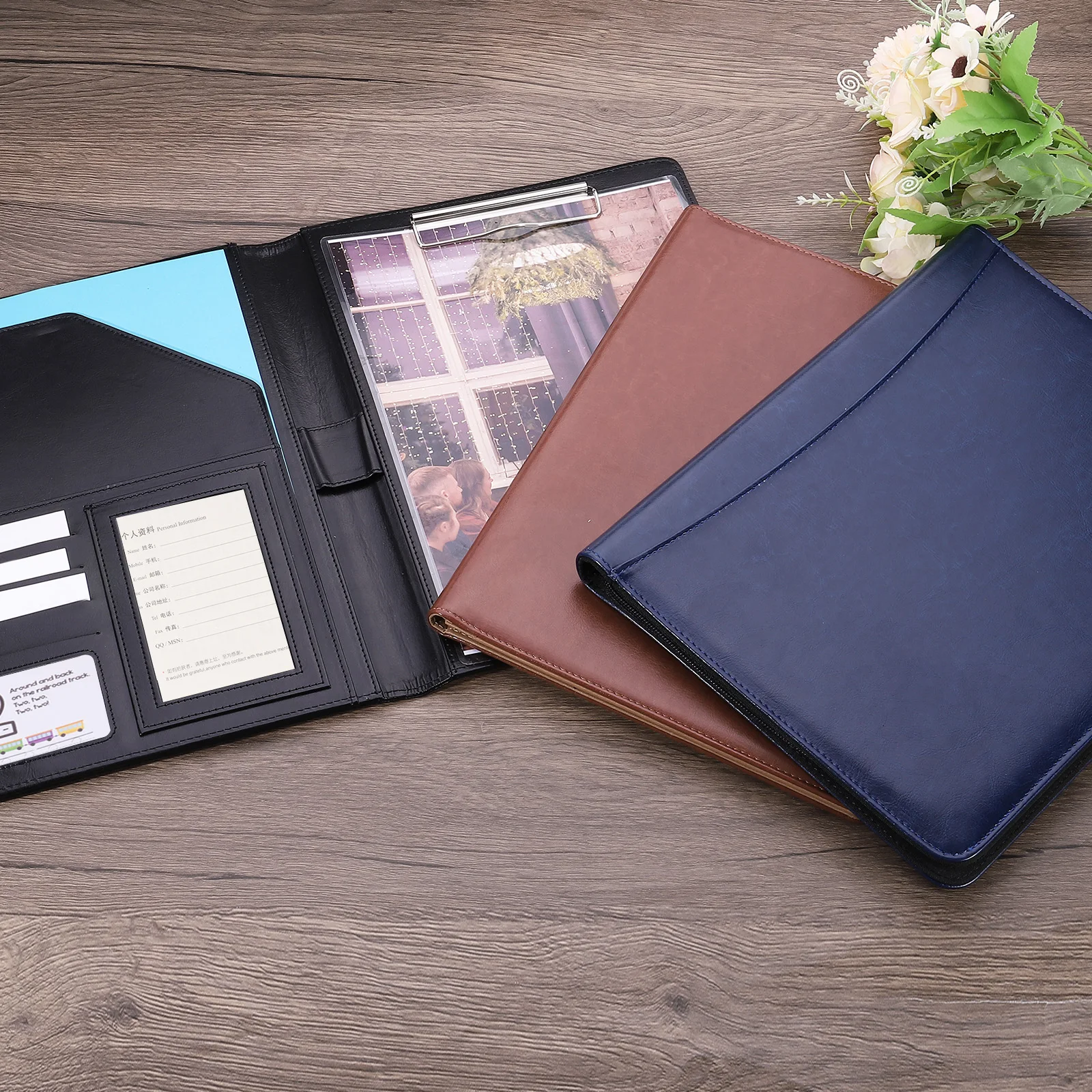 비즈니스 포트폴리오 Padfolio 폴더 문서 케이스 주최자 PU 가죽 Padfolio 주최자 지퍼 클립보드가 있는 문서 폴더
