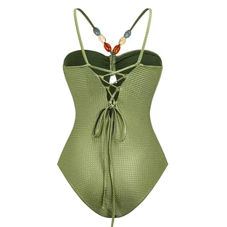 2024 New Stones Beaded Belt Cutout One Piece Swimsuit and Skirt  Summer Swimwear  Women  Beachwear Bathing Suit