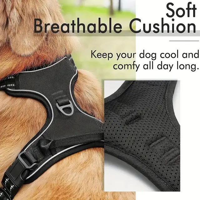 Dog Harness No Pull with 2 Leash Clips, Adjustable Soft Padded, Reflective Oxford No Choke Pet Vest with Easy Control Handle 6