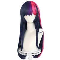 26Inch Synthetic Hair Wig Blue&Purple&Pink Long Straight Twilight Sparkle Cosplay Wig with Bangs Anime Halloween Carnival Comic