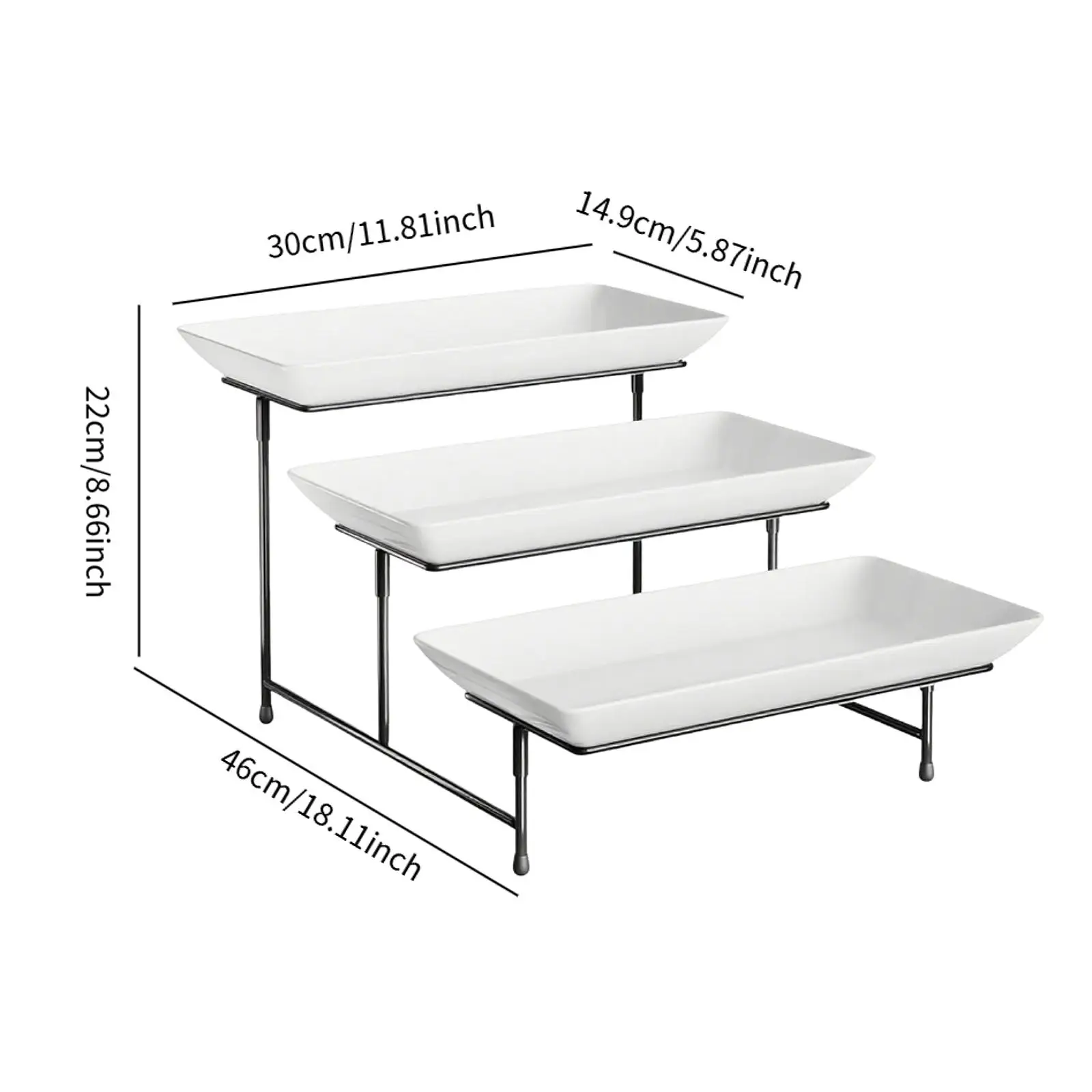 סט מצעים מלבני בשלושה רמות לתצוגת מזון למסיבה, קינוחים, עוגיות וחתונות - סט תצוגה