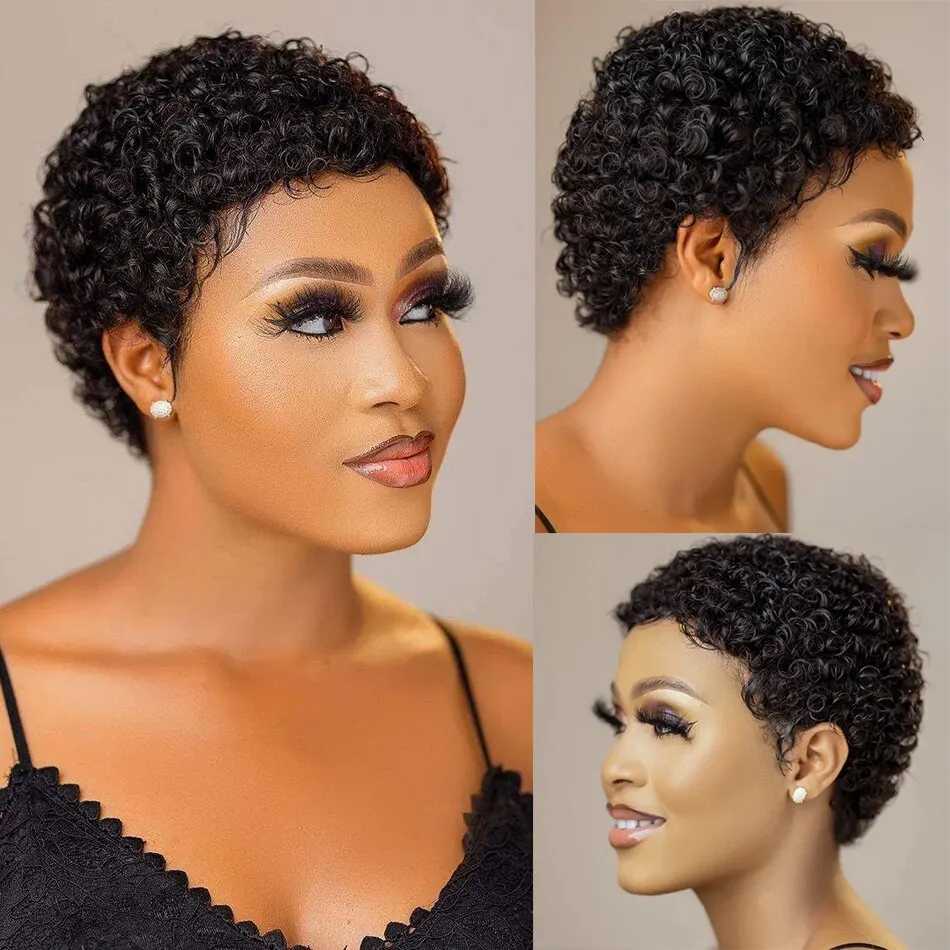 Short Curly Human Hair Wigs For Black Women Short Pixie Cut Wig Brazilian Remy Hair Spiral Curl Soft Cheap Wig Free Shipping