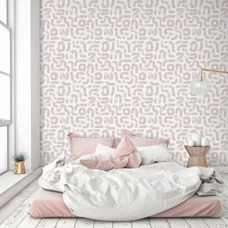 Removível Boho Estilo Wallpaper, Linha abstrata Blush