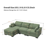 Модульный диван Anajqaqia, секционный диван, U-образный диван, мягкий диван для гостиной и спальни, вельвет, зеленый — изображение 6