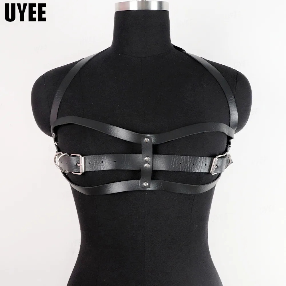 

UYEE Women Harness Bra Cage Blcak PU Leather Body Bondage Suspenders Sexy Lingerie Erotic Garter Stocking Belt Waistband Bdsm