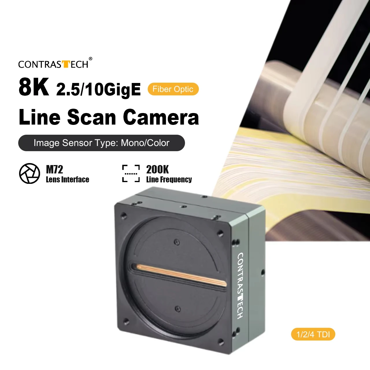 8K 2.5GigE TDI 라인 스캔 카메라 8192x1 7μm 시퀀스 스트로브 NIR 저전력 산업용 이미지 카메라 섬유 및 직물 검사용