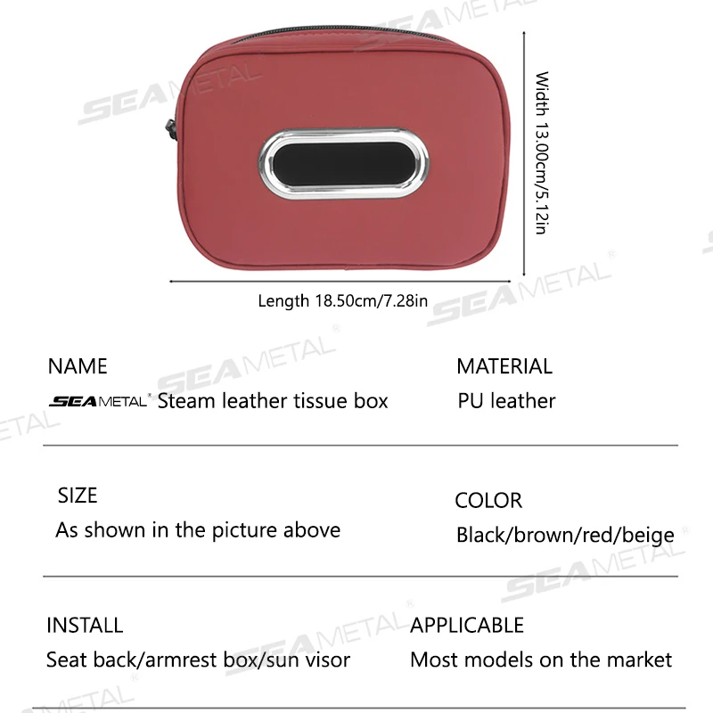 Luxury Leatherette Car Tissue Holder Adjustable Zipper Storage Bag