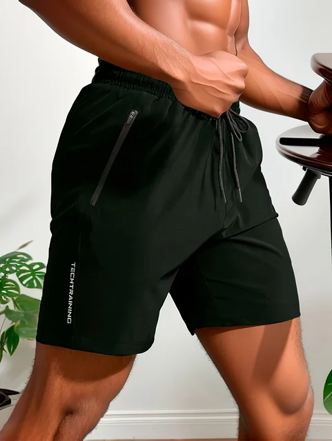Men's Shorts Three-Pack, Sports, Fitness, Swimming, with Zipper Pocket, Quick-Dry, Casual, Breathable, Drawstring Shorts for Summer Outdoor Sports, Gym Training, Home Casual, Beach Vacation - Image 4