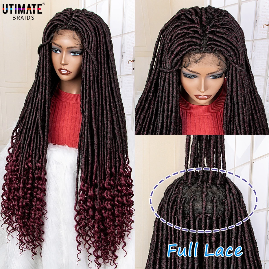 36 Inches Curly African Synthetic Full Lace Knotless Braided Wigs with Baby Hair for Black Women