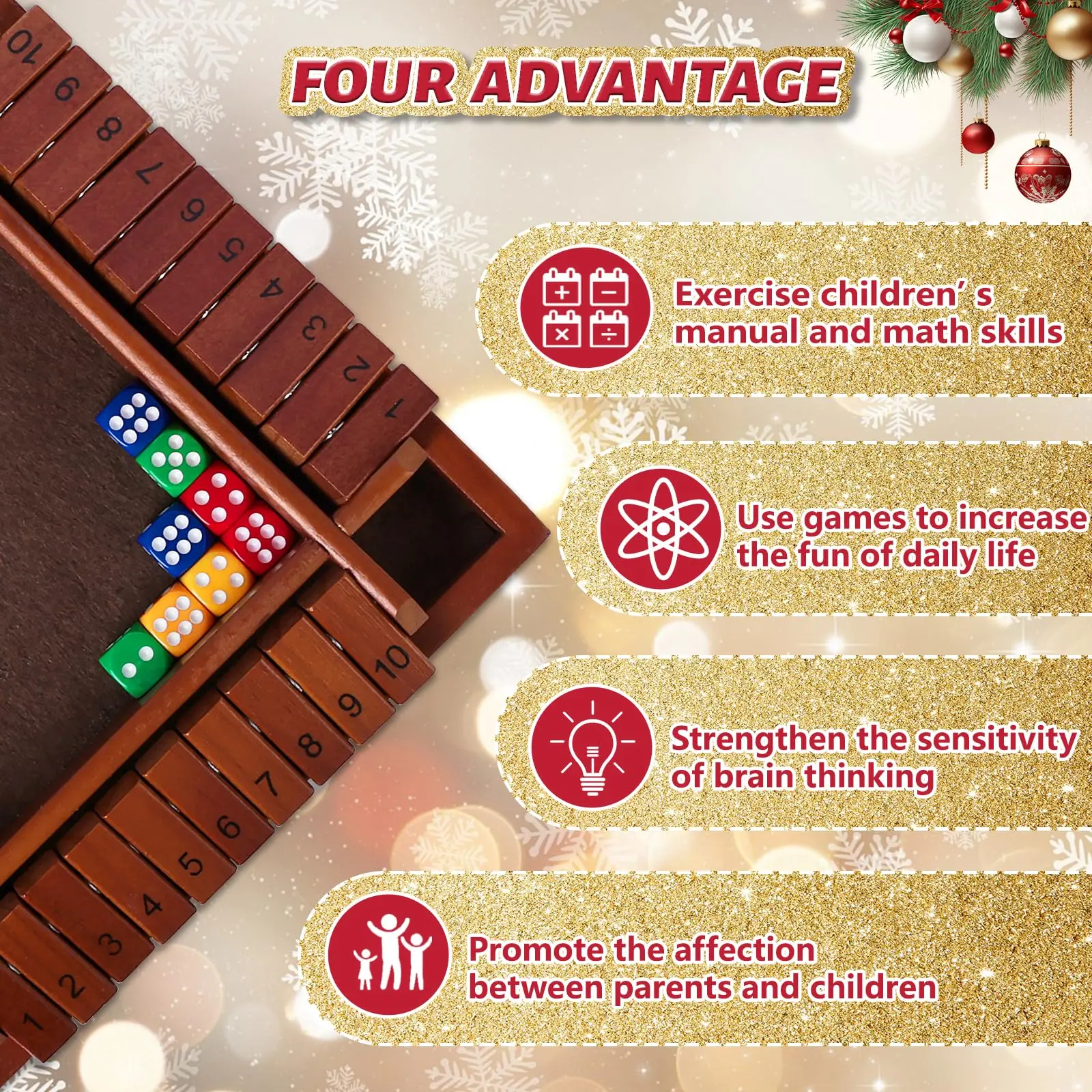 Shut The Box Dice Game,2-4 Player Family Wooden Board Table Math Games for Adults and Kids,Classroom,Home,Party 5