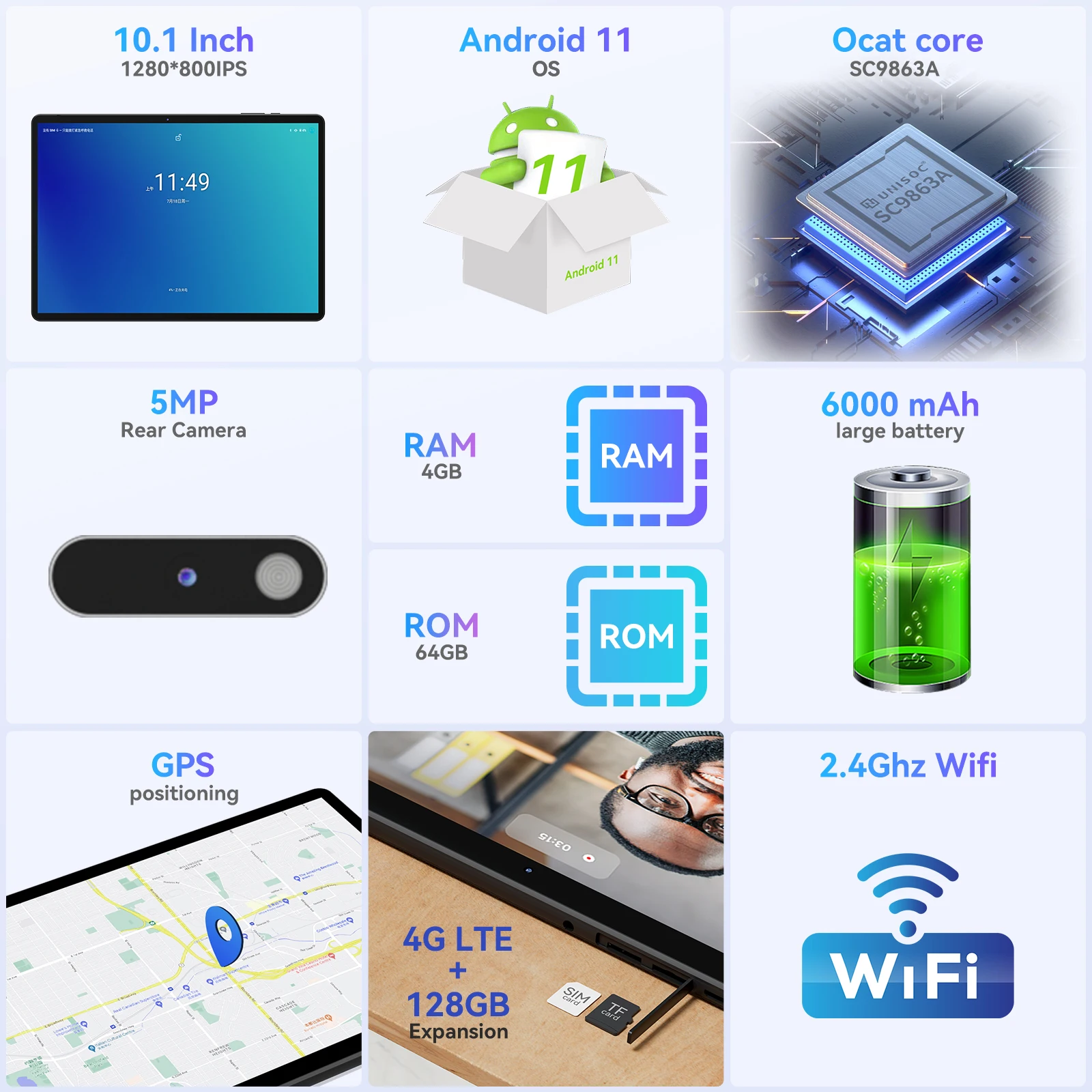 아드림어 레오패드10 태블릿 안드로이드 11 10.1인치 8코어 4GB 램 64GB 롬 1280x800 IPS 6000mAh 듀얼 카메라 타입-C 메탈 바디