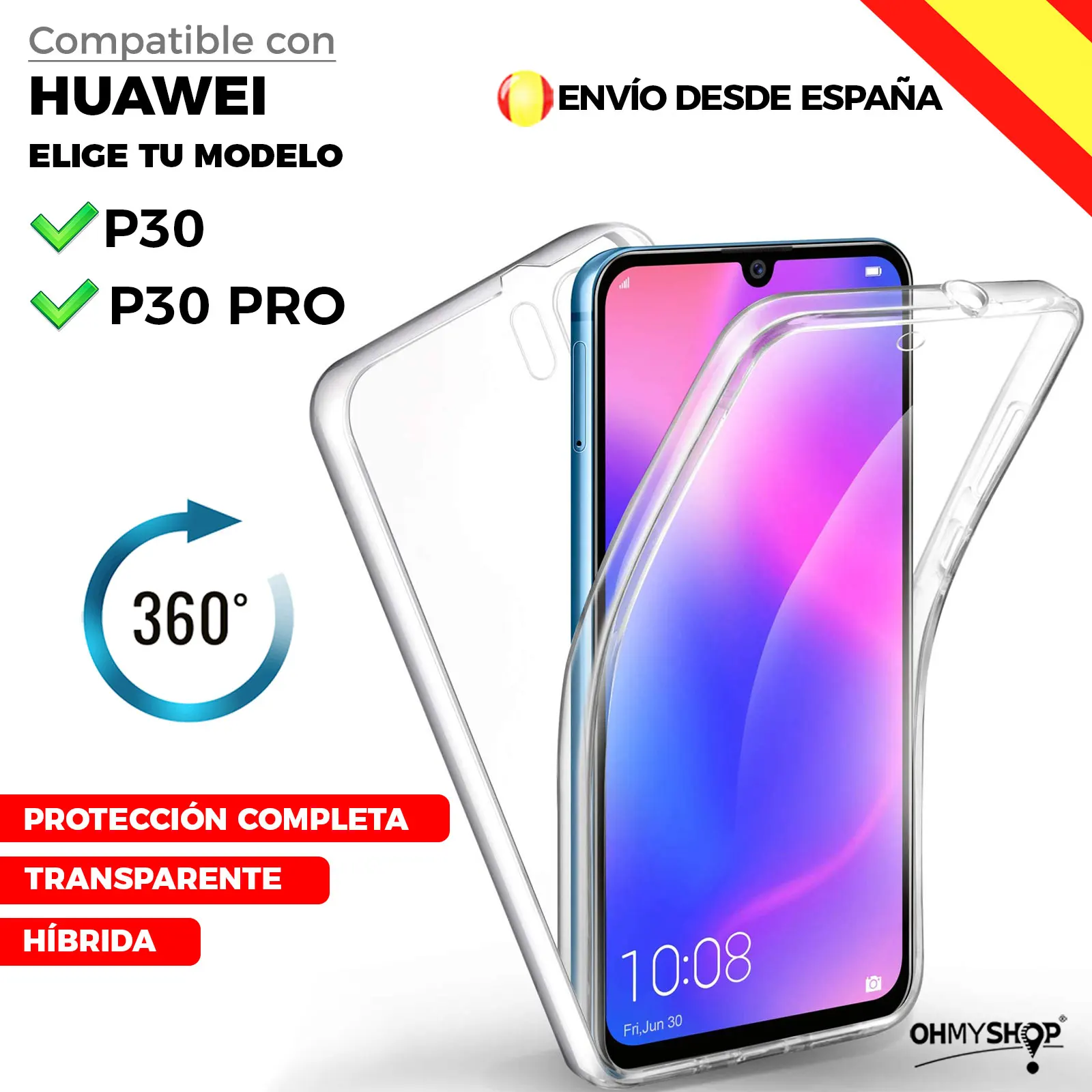 SORAKA Funda Transparente Para Huawei P30 Con Anillo