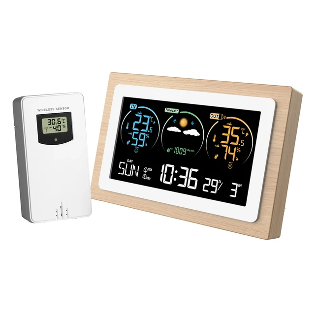 Station Meteo Sans Fil Previsionniste Interieur Exterieur Thermometre  Hygrometre Avec Alarme Capteur Couleur A Ecran Tactile Horloge Calendrier