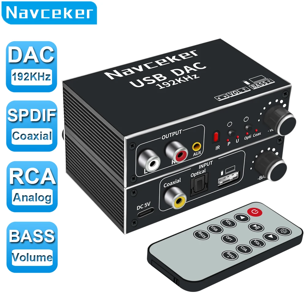Audio Decoder Board Navceker DAC Digital to Analog Audio Converter Optical Coaxial Fiber SPDIF to RCA 3.5mm Jack Audio Adapter Amplifier for PS4 TV