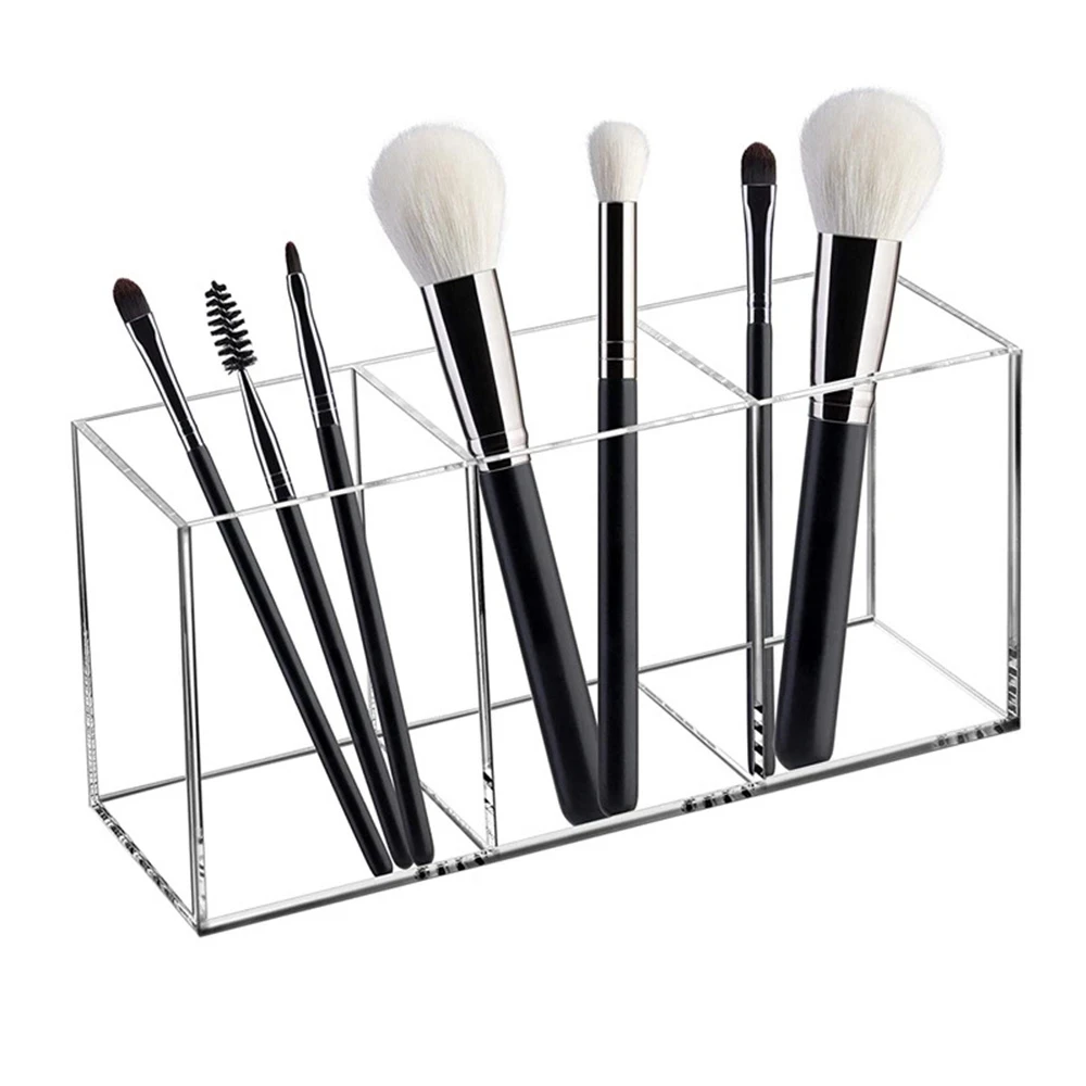 Transparent Makeup Brush Organizer, Makeup Storage Tray, Bathroom Drawer Makeup Organizer, 3 Slot Acrylic Makeup Brush Organizer 4