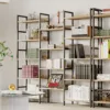 IRONCK Bookcases and Bookshelves Triple Wide 5 Tiers Industrial Bookshelf with Baffles Large Etagere Bookshelf with Metal Frame 6