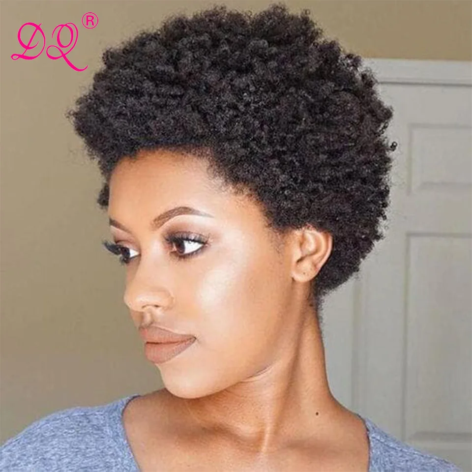 

Short Human Hair Afro Kinky Curly Hair Glueless Wig for Women African Popular Full Mchine Made Bangs Wigs Halloween Party Daily