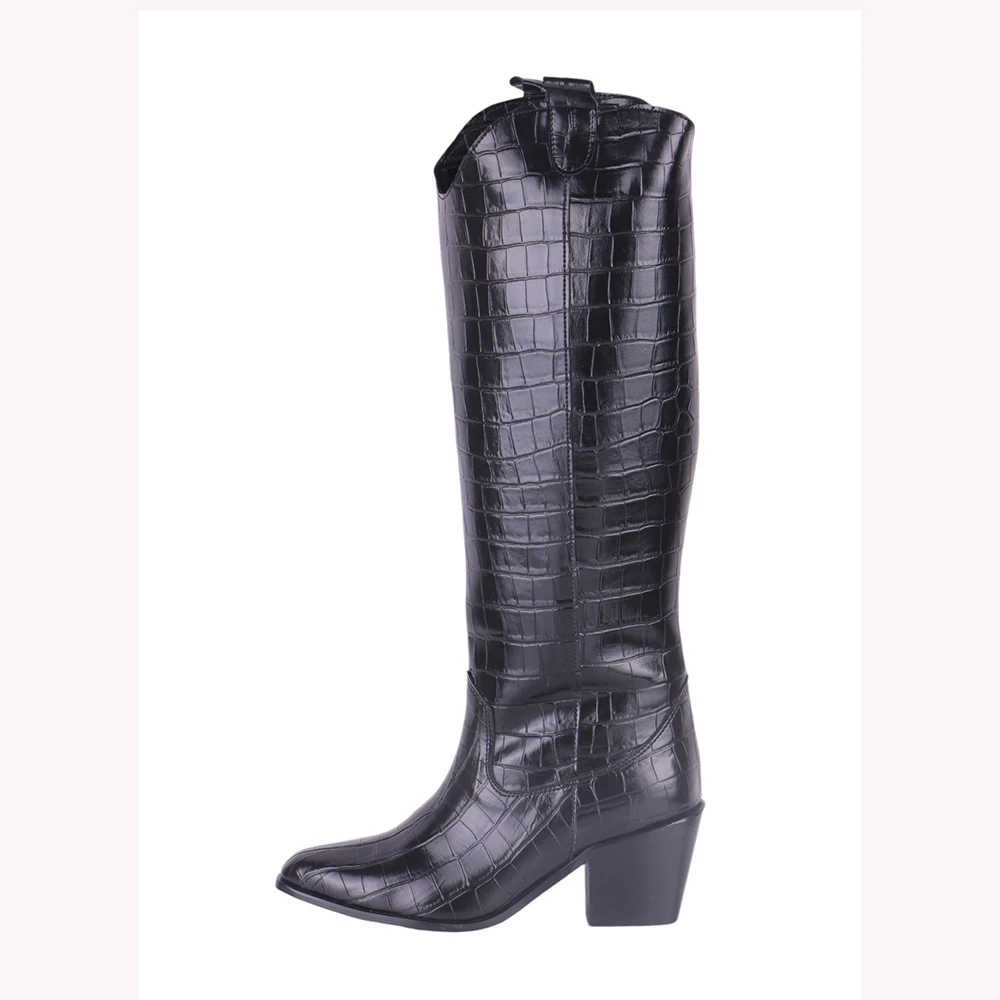 Crocodile Boots Women 2024 Autumn/Winter New Fashionable Knee High Heels Thick Heels Dress Party Women's Boots