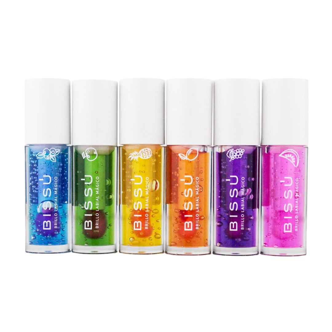 Bissu Kit De 6 Brillos Mágicos Para Labios Mora Azul Manzana Verde Piña Naranja Uva Sandía Gloss De Larga Duración Y Brillo Intenso