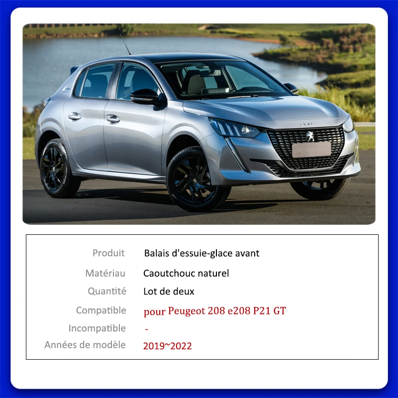 Jeu D'essuie-glaces Pour Peugeot 208 (2012-2018) - Avant Et Arrière, Silicone, Silencieux Et Sans Traces