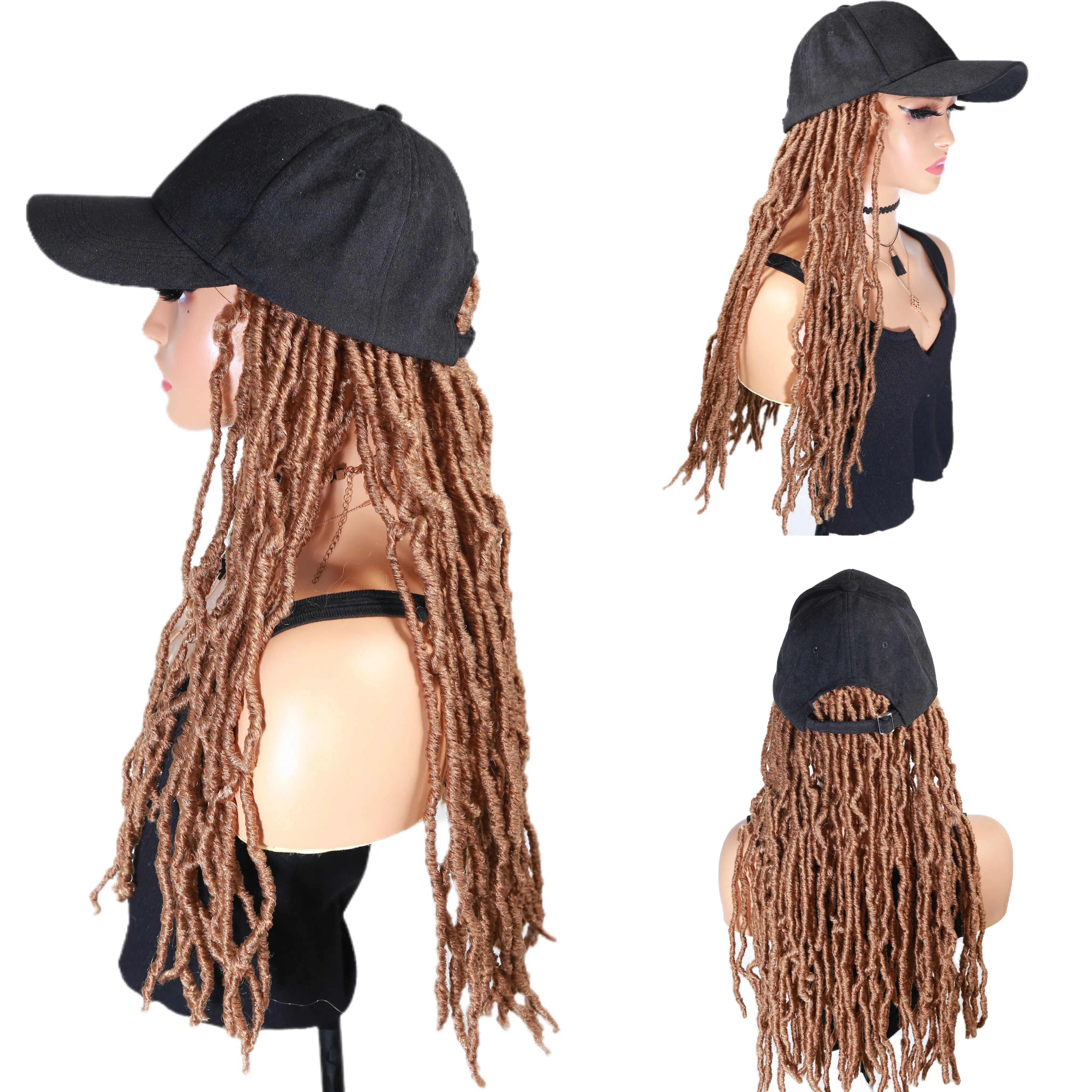 Synthetic Hair Wigs Braided Baseball Cap Wig Soft Faux Locs Hair Extensions With Hat For Afro Black Women 27#