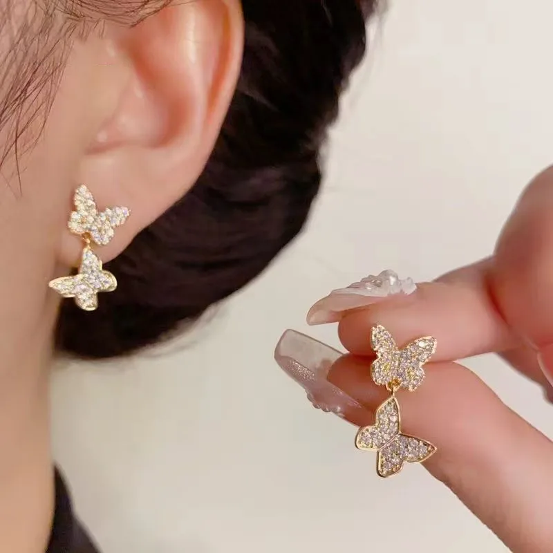 1 Paar Schmetterlings-Ohrstecker mit Zirkonia, modischer Piercing-Schmuck für Mädchen, Geschenk