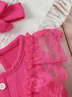 3-24M 2024 Baby girl Cotton Soft cute casual sleeveless summer jumpsuit With Bow +Headband 4