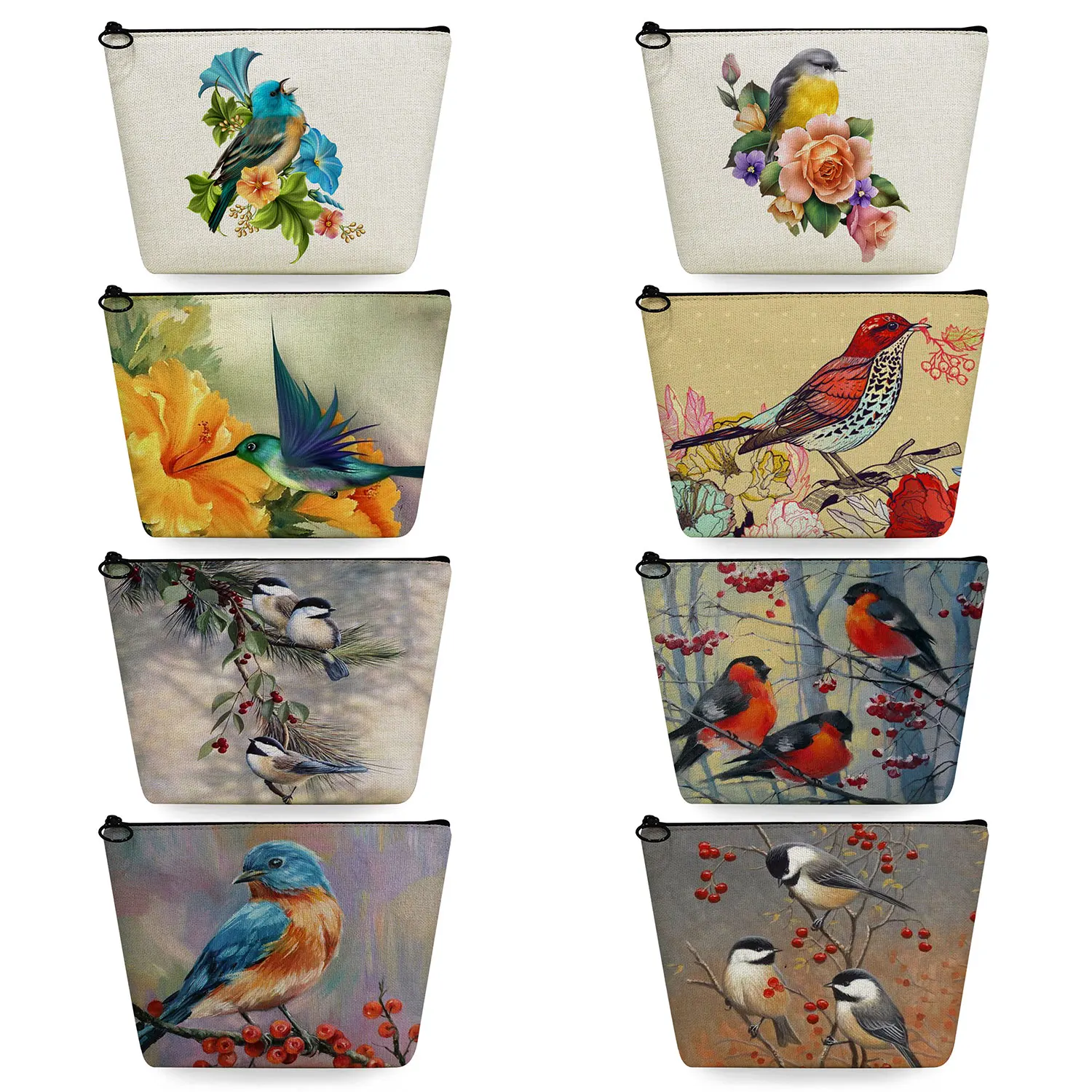 

Casual Travel Toiletry Bags Women's Cosmetic Bag Makeup Organizer Heat Transfer Gift Custom Floral Bird Print School Pencil Case
