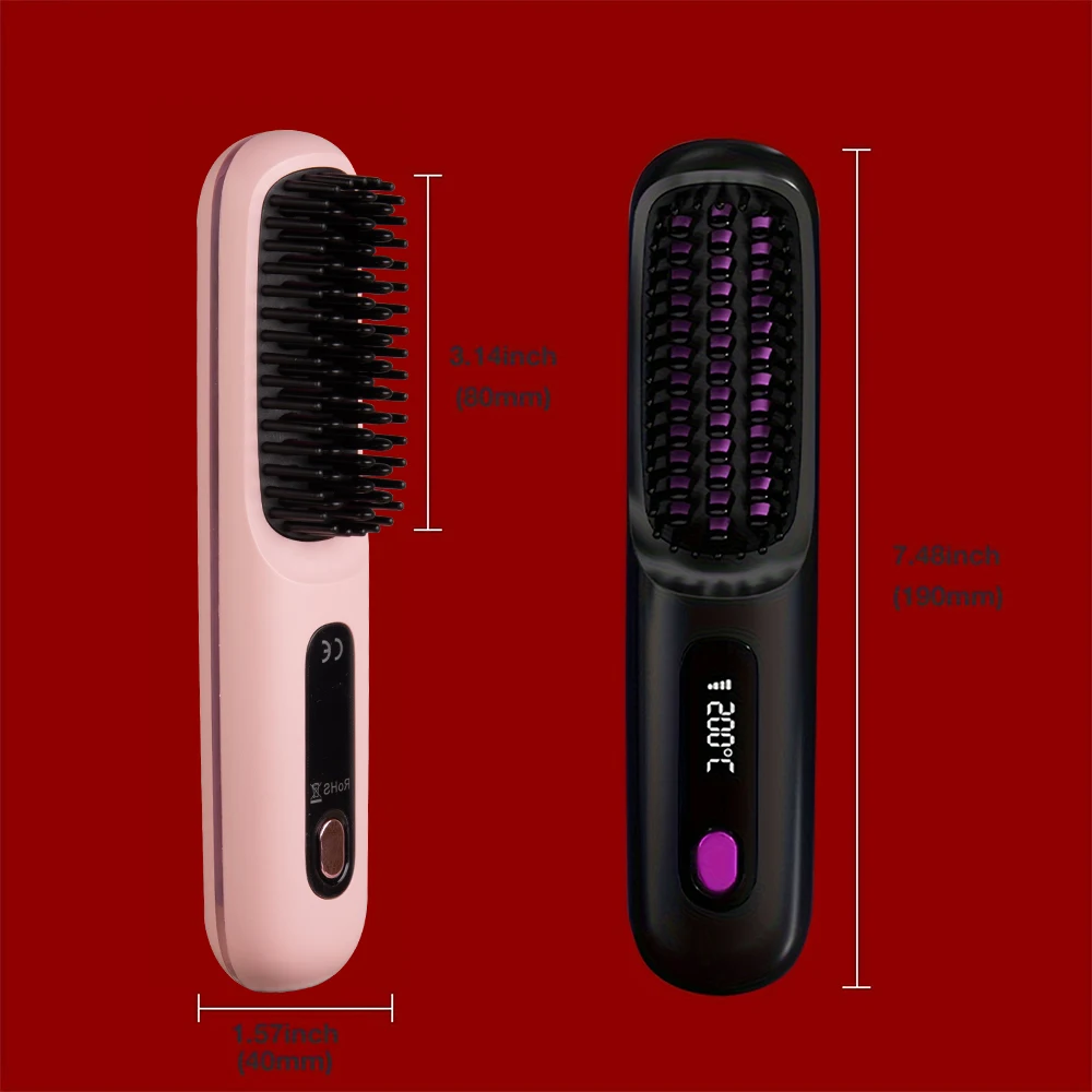 Electric Hair Straightener Brush Portable Fast Heating USB Rechargeable Negative Lons Professional Fashion Straightening Comb