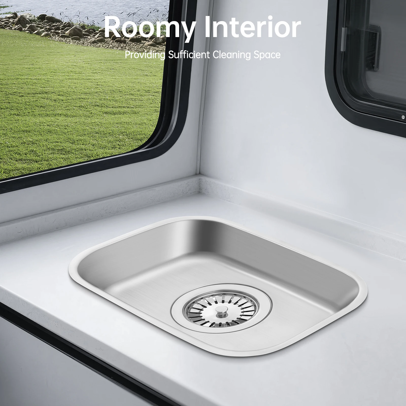 Caravan Camping Boat Sink RV Caravan Camper Boat Stainless Steel 304 Hand Wash Basin Kitchen Sink GR-536