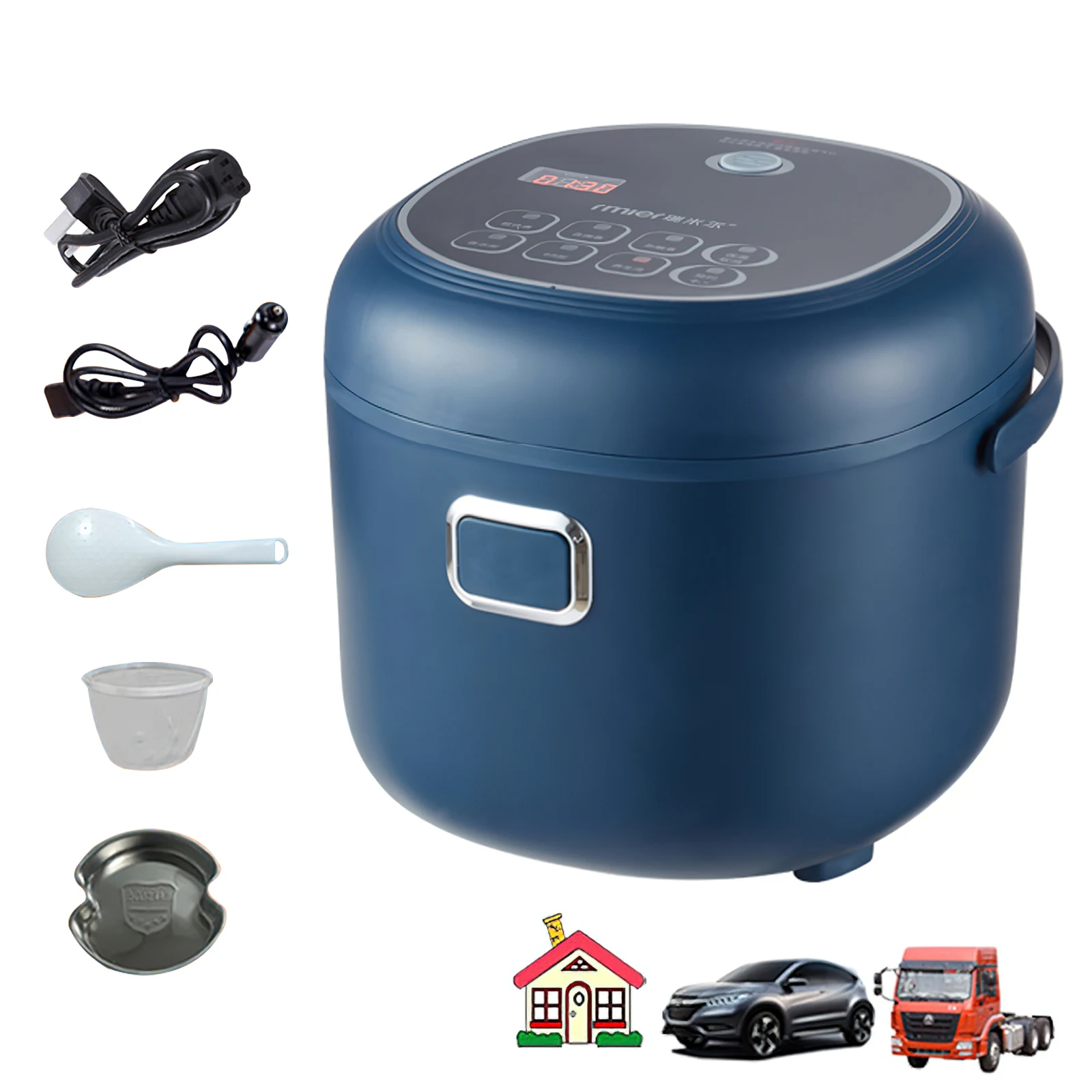 Cuisinière à riz portable 2L pour voiture et maison, 12V 24V 220V, trois tensions, universelle, antiadhésive, intelligente, mécanique, multicuiseur 1