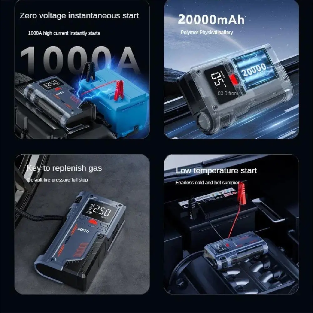 4 In 1 Car Jump start con compressore d'aria 150PSI 20000mAh caricatore Booster portatile 1000A fotocamera di avviamento della batteria dell'auto del carburante - immagine 3