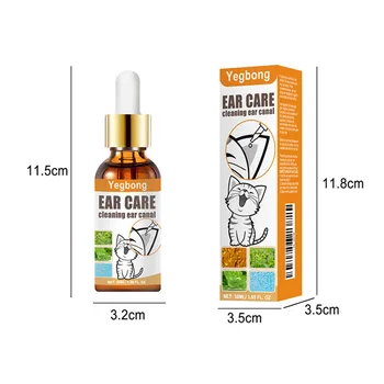 Yegbong 50ml Pet Ear Mite Deodorant Ear Cleaner Ear Wash Infection Control Itching Relief Pet Ear Soothing Care With Cotton Swab 6