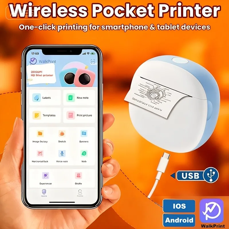 무선 미니 프린터 - 휴대용 감열 라벨 메이커, 메모, 저널링, 업무, 영수증 및 DIY 공예에 적합, 완벽한 선물 세트