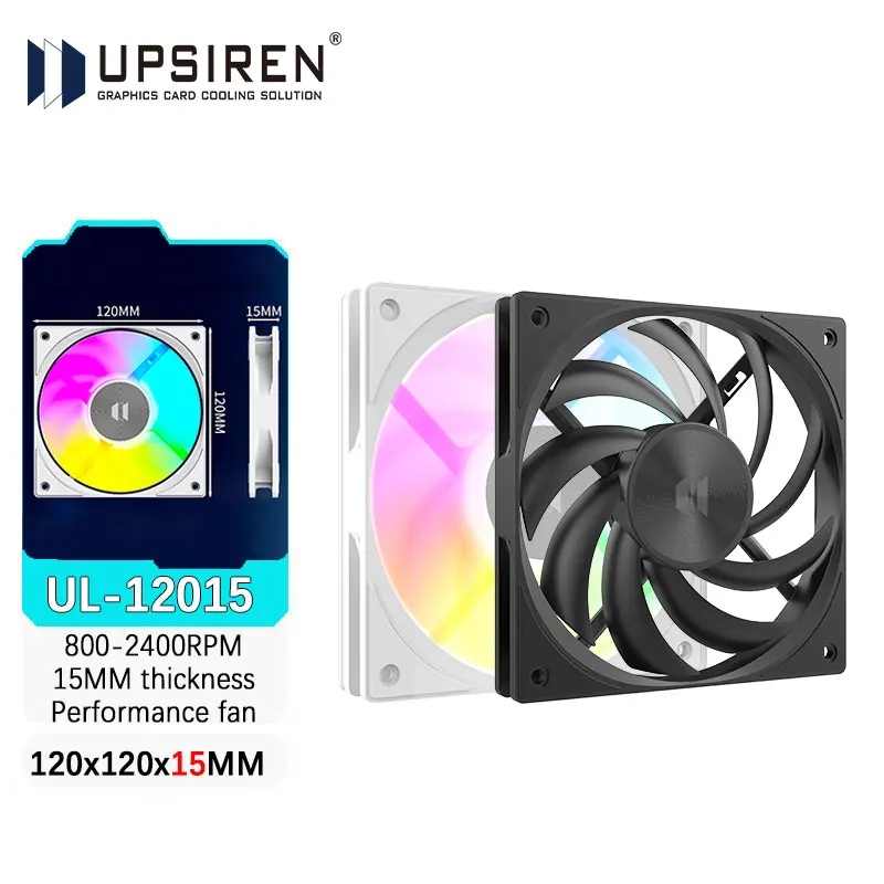 UPSIREN UL-12015 ventiladores de refrigeración de chasis delgado de 12CM 15MM de espesor 12V 4PIN PWM/5V 3PIN ARGB 800-2400RPM ventilador de rendimiento negro/blanco