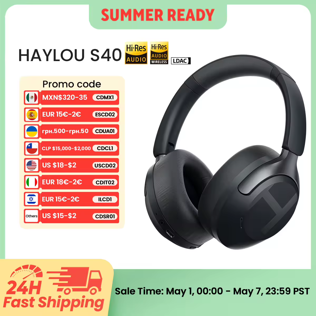 HAYLOU S40 ANC Wireless Headphone 50dB Noise Canceling Hi-Res 3D Spatial Audio Earphone with LDAC Bluetooth 6.0 Over Ear Headset