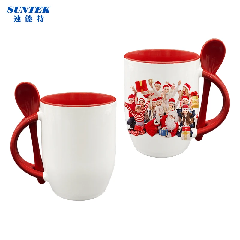 New Arrival 12oz Sublimation Blank Ceramic Printing Machine Mugs Cup With  Color Spoon And Handle