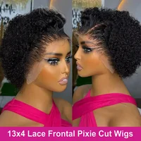 Perruque courte bouclée brésilienne 13x4 en dentelle, coupe pixie, cheveux humains pour femmes, pré-épilée, pré-coupée, perruques courtes bouclées bob en cheveux humains 1