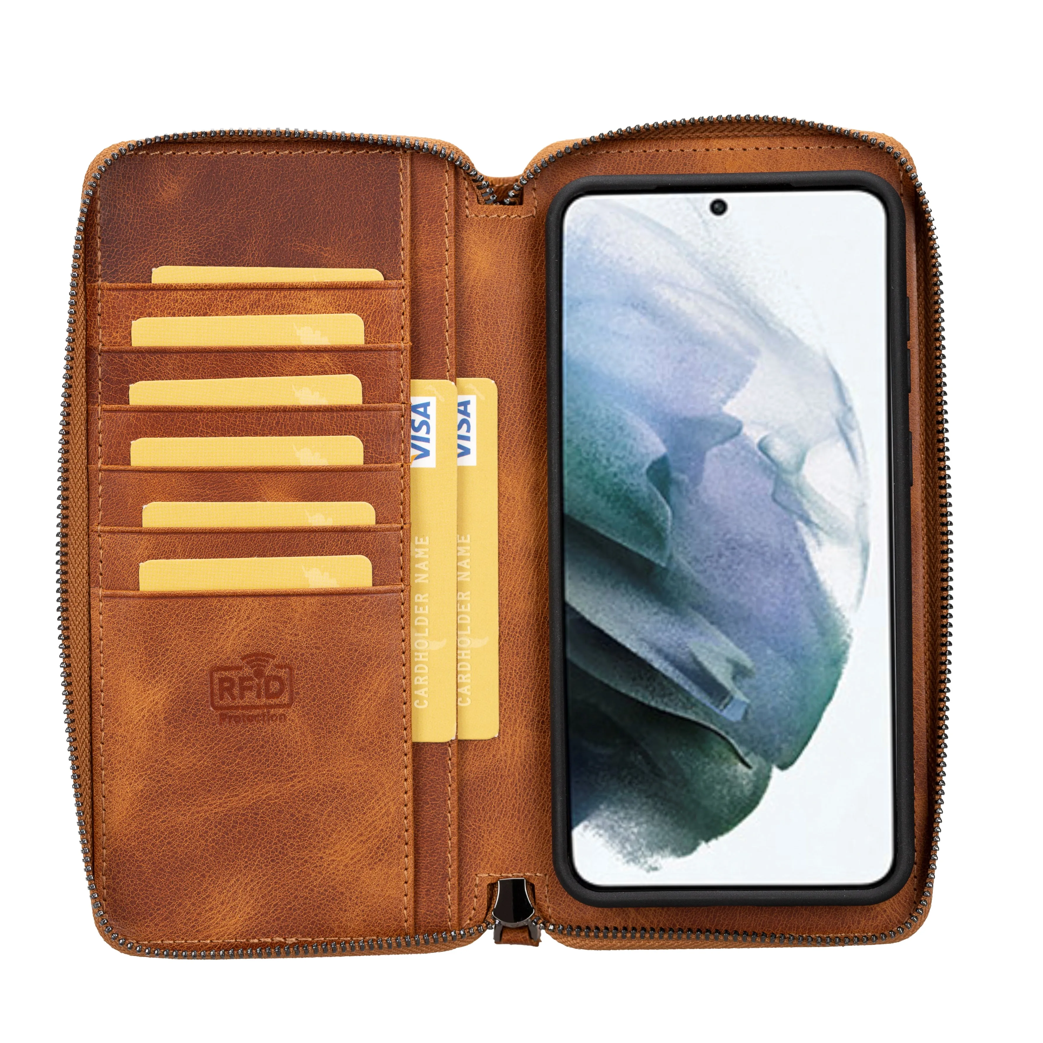 

BOULETTA Pouch Genuine Leather Handmade Detachable Phone Case for Samsung Galaxy S23 Plus Rfid and Wireless Charging Compatible
