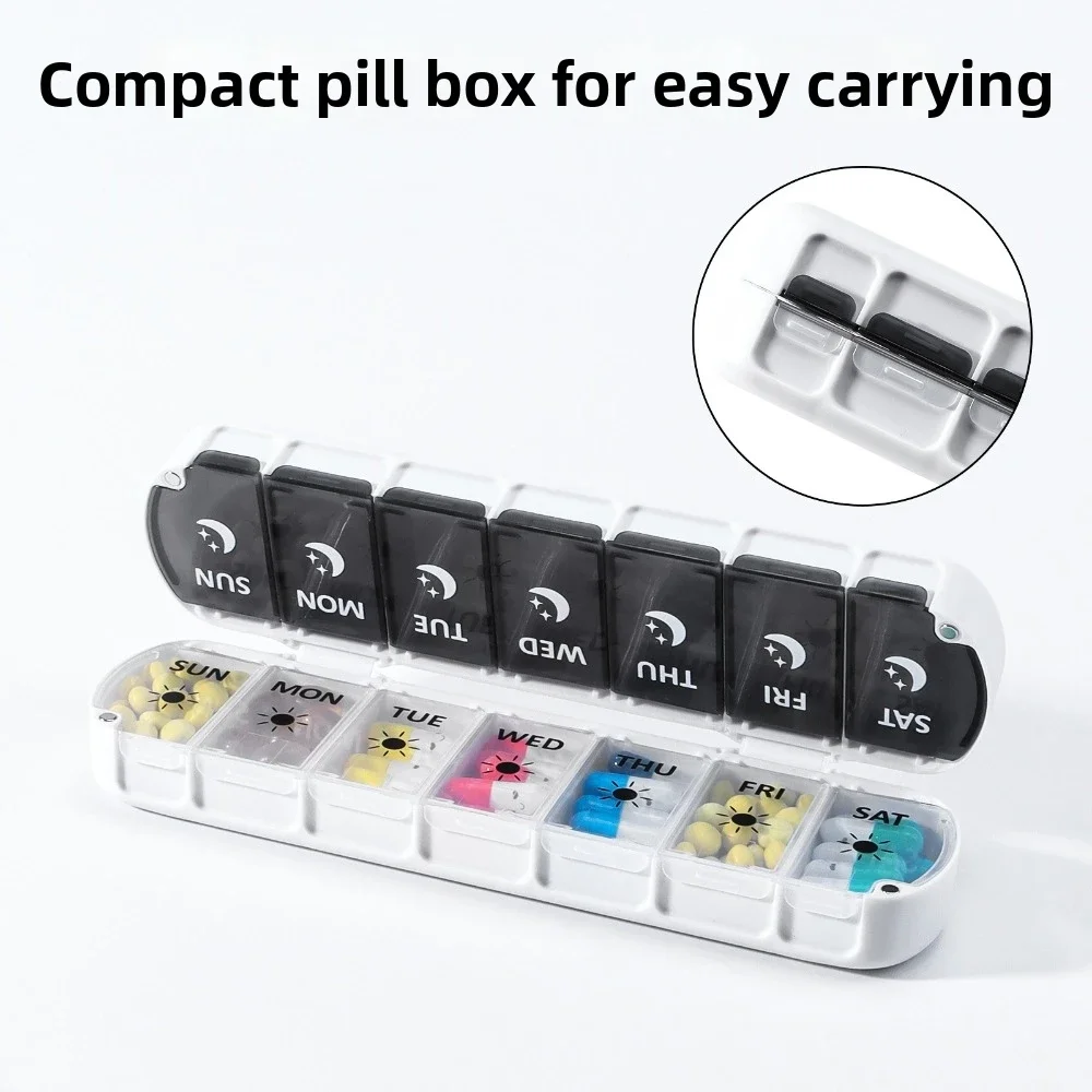 Compact Magnetic Weekly Pill Organizer - Portable and Lightweight Vitamin Storage Box