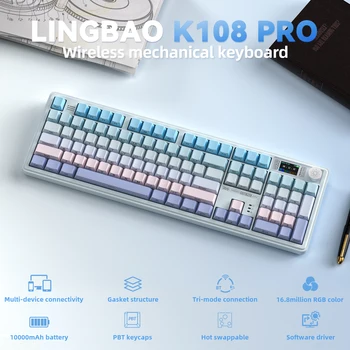 LINGBAO K108 Pro Wireless Bluetooth Korean Mechanical Keyboard Low Noise Full Size 104 Keys Customize Gaming Keyboard 10000mAh