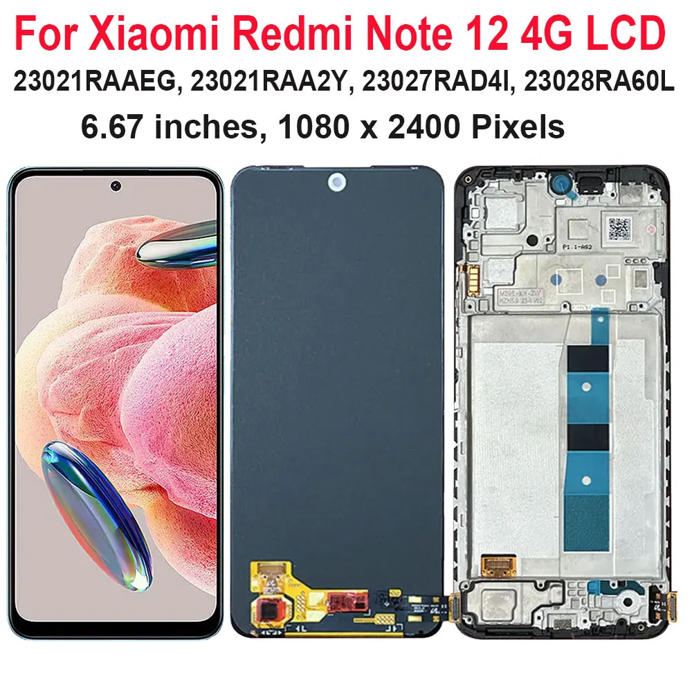 

ЖК-дисплей 6,67 дюймов AMOLED для Xiaomi Redmi Note 12 4G, сенсорная панель, дигитайзер, запасные части для Xiaomi Redmi Note12 4G