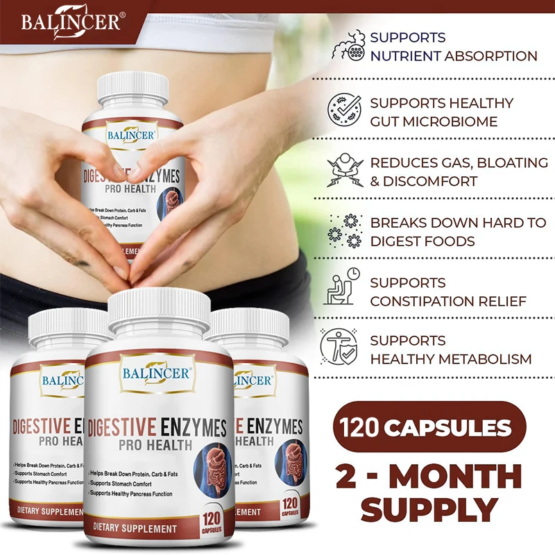 Balincer Digestive Enzyme Supplement Supports Nutrient Absorption Gut Health Immune Support Non-GMO