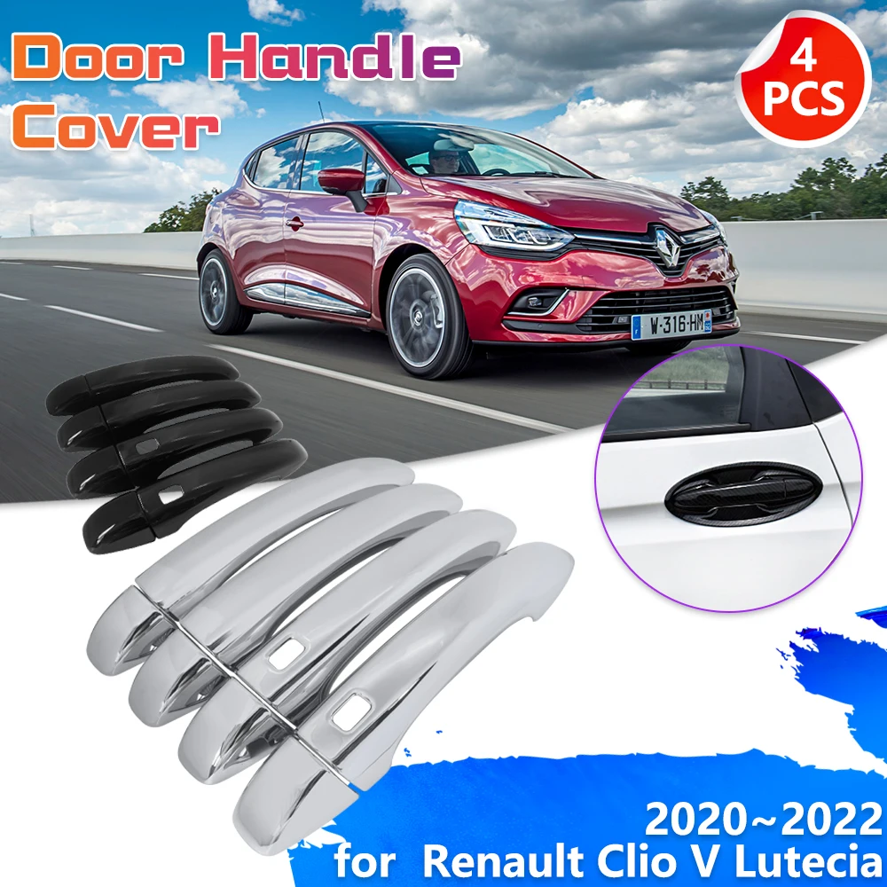 

Chrome Carbon Fiber Car Door Handle for Renault Clio V 5 BF Lutecia 2020 2021 2022 Decoration Cover Stickers Key Cap Accessories