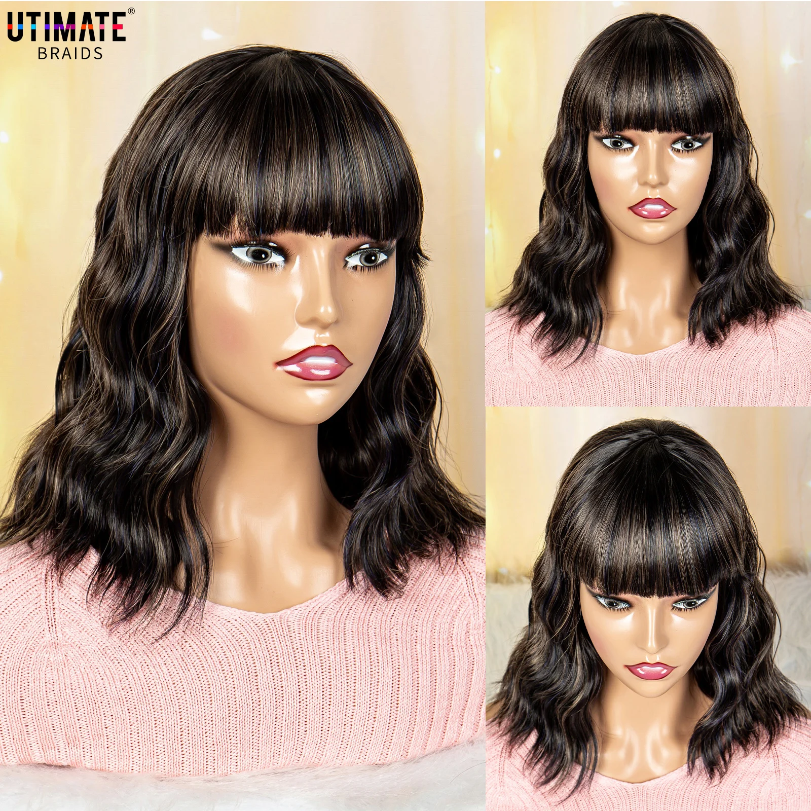 

Парик для косплея, синтетические волнистые, с челкой, натуральный цвет, длина по плечу, 16 дюймов